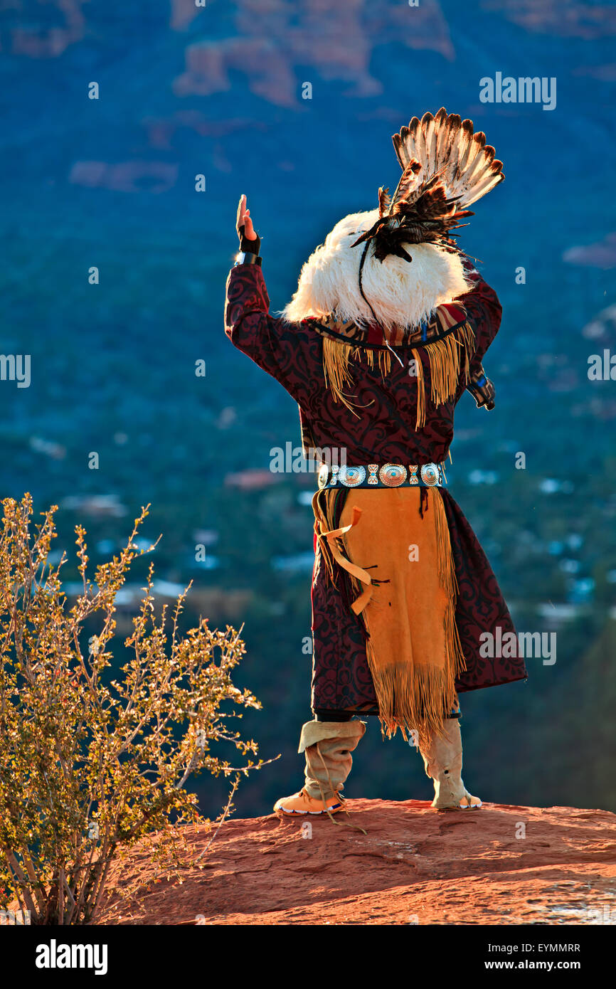 Native american (American Indian) celebrating the sunrise ceremony on