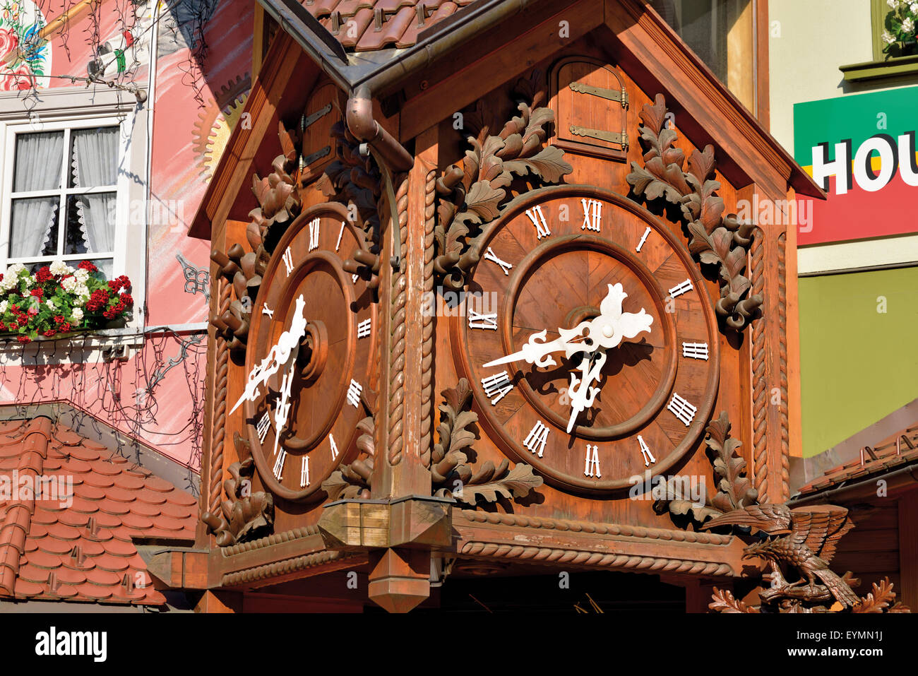 Germany, Black Forest Huge wooden cuckoo clock in the House of the