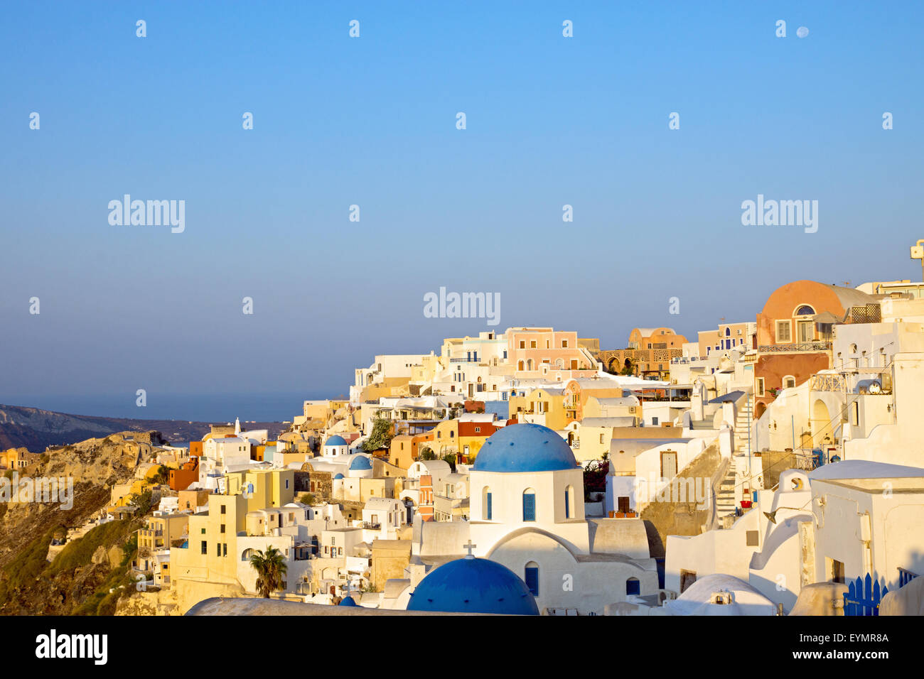 The beautiful village Oia on Santorini island in the early morning hours Stock Photo