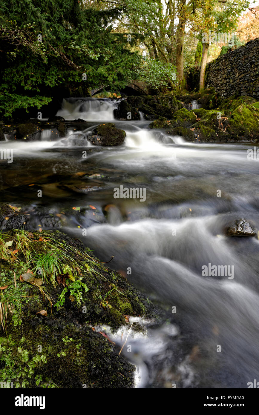 River flowing into Derwentwater in the Lake District National Park, Cumbria, England Stock Photo