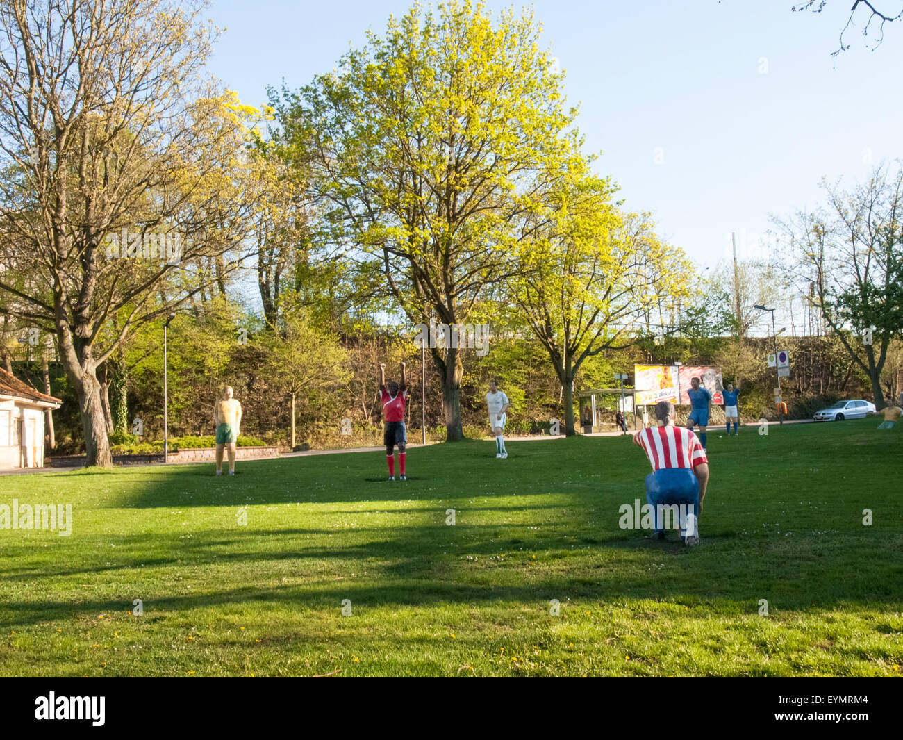 Kaiserslautern, Germany April 18, 2015 Statues of soccer players are
