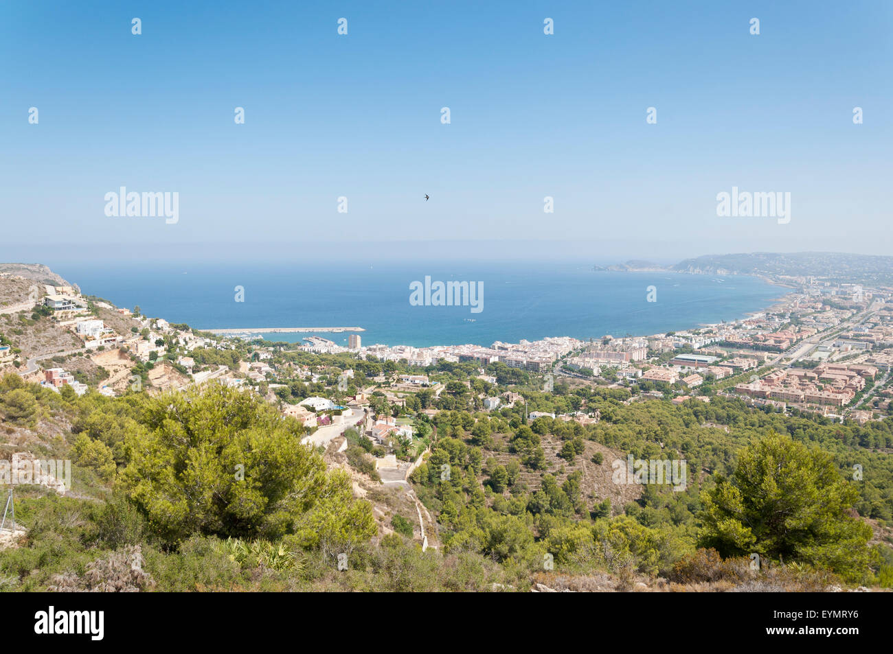 Views of Javea town from Montgo Massif. Javea is a coastal town located in the comarca of Marina Alta Stock Photo