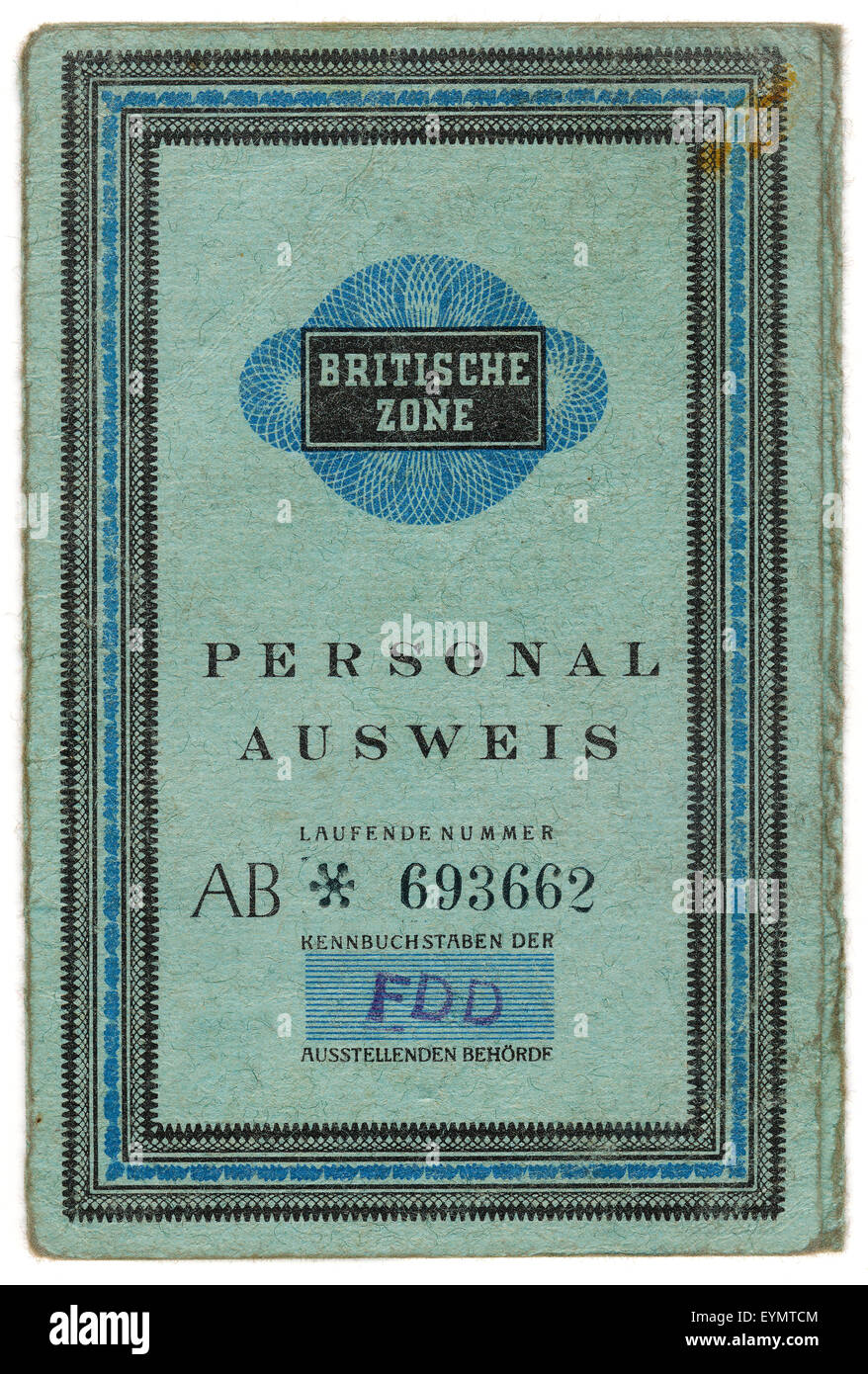 Old German passport, British Zone of Occupation,  c. 1945, Germany, Europe, Stock Photo