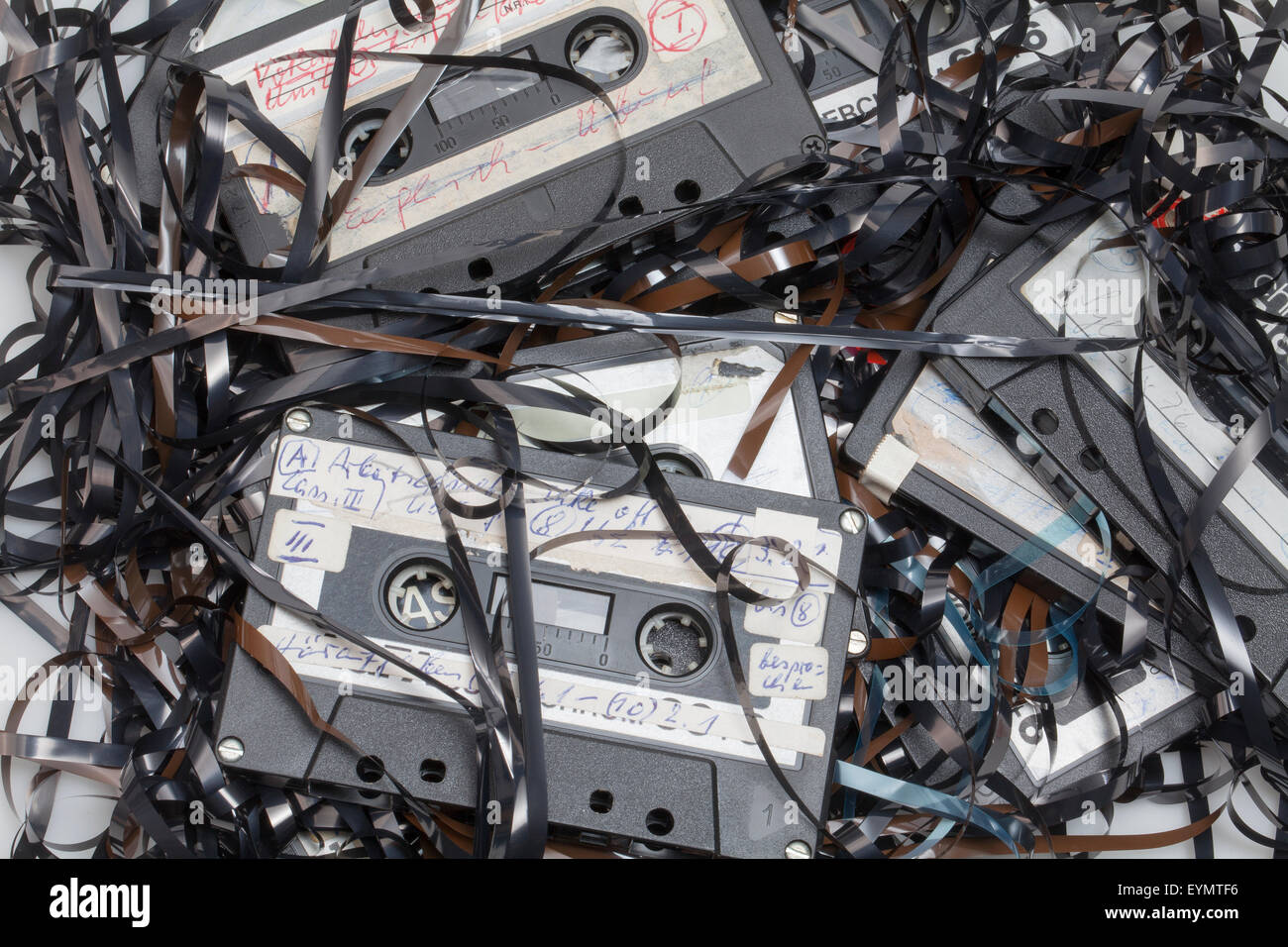 Jammed cassette tapes Stock Photo Alamy