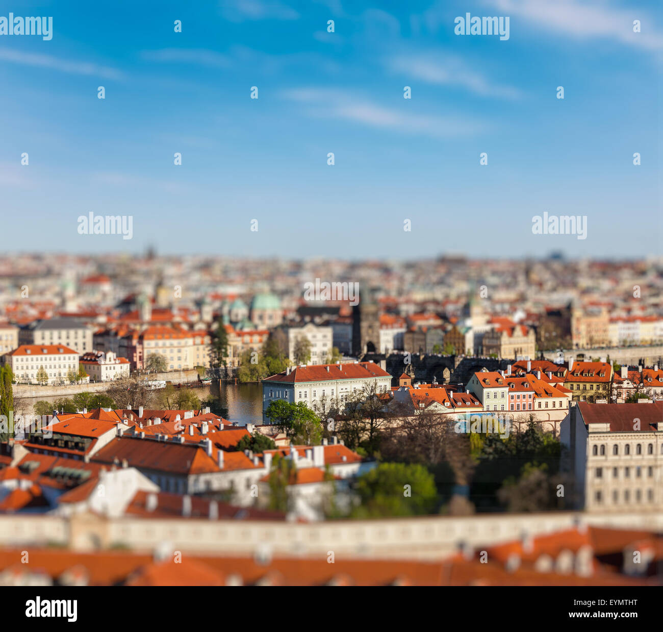 Aerial view of Prague from Prague Castle with tilt shift toy effect Stock  Photo - Alamy