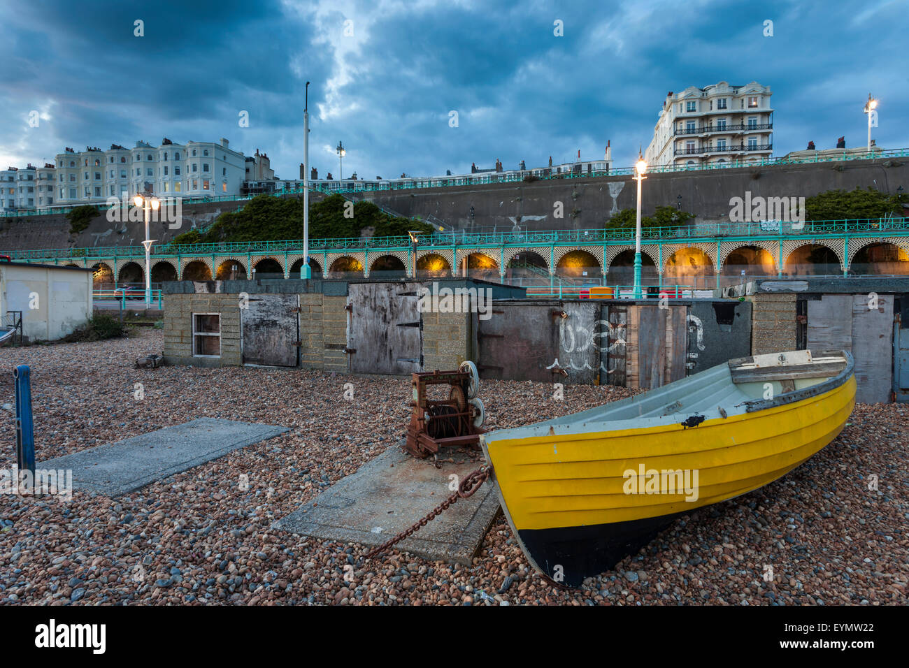 Summer evening on Brighton beach, England. Stock Photo