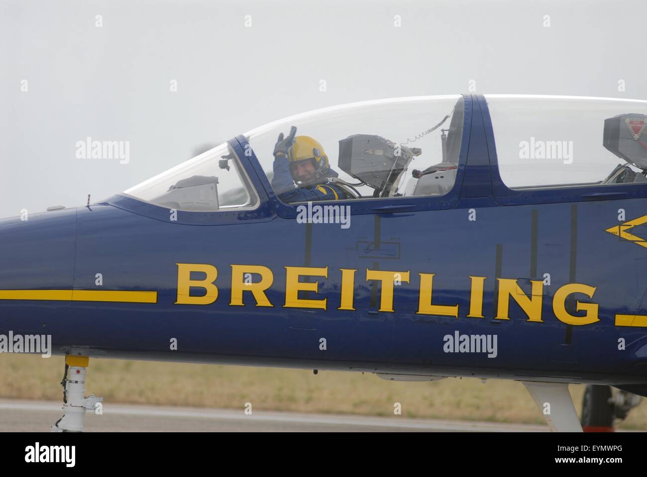 air acrobatic team Breitling, with Aero L-39 Albatros airplanes,world's only civilian formation flying jet-engined aircraft Stock Photo