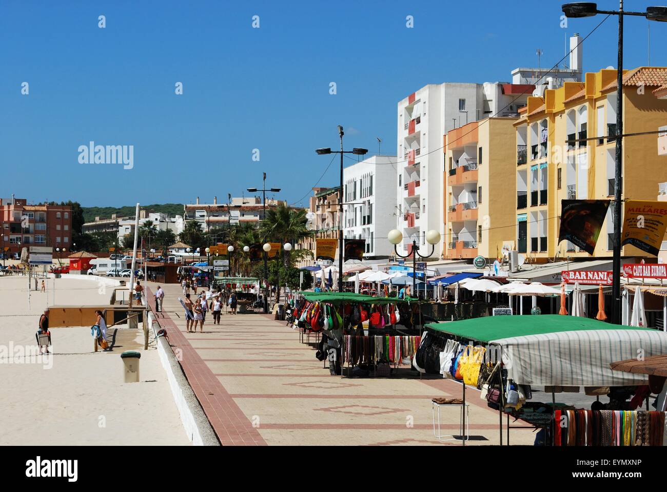 View along the promenade and beach during the Summertime, Barbate