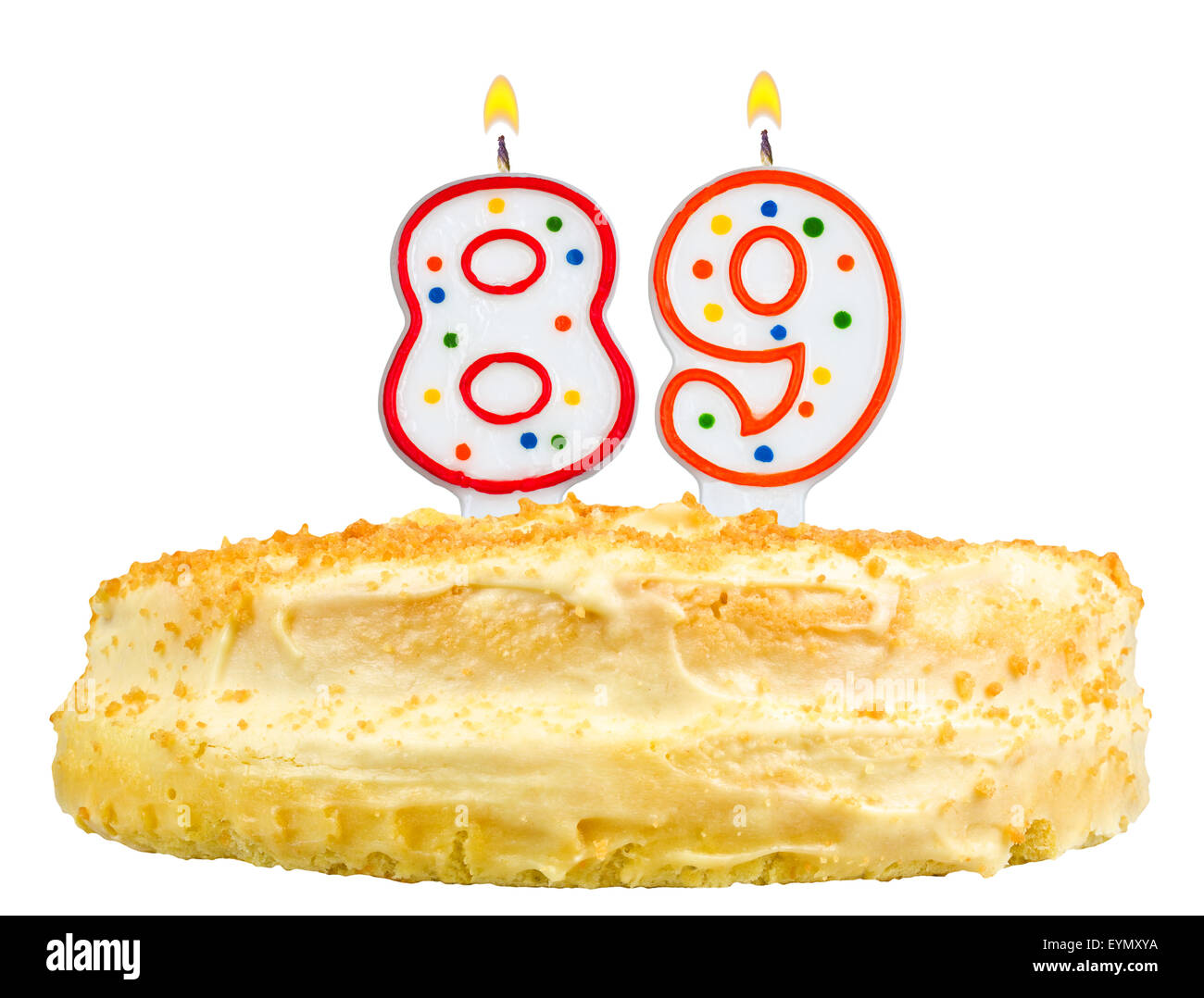 birthday cake with candles number eighty nine isolated on white background Stock Photo