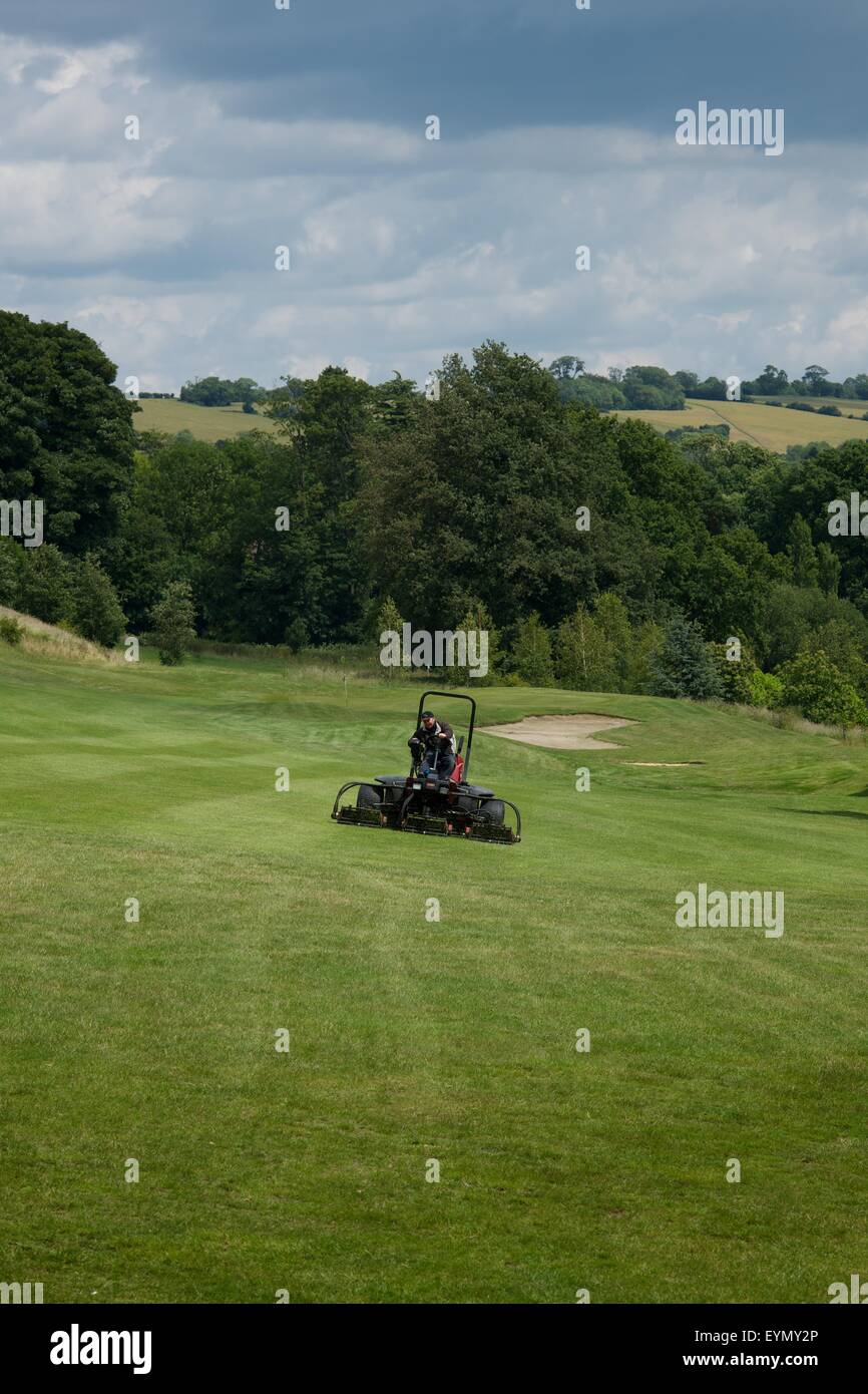 cutting the fairways at Reigate Hill Golf Club Stock Photo