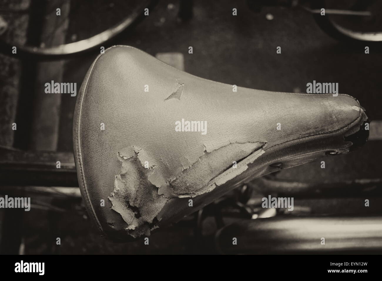 old saddle of bike with a hole Stock Photo Alamy