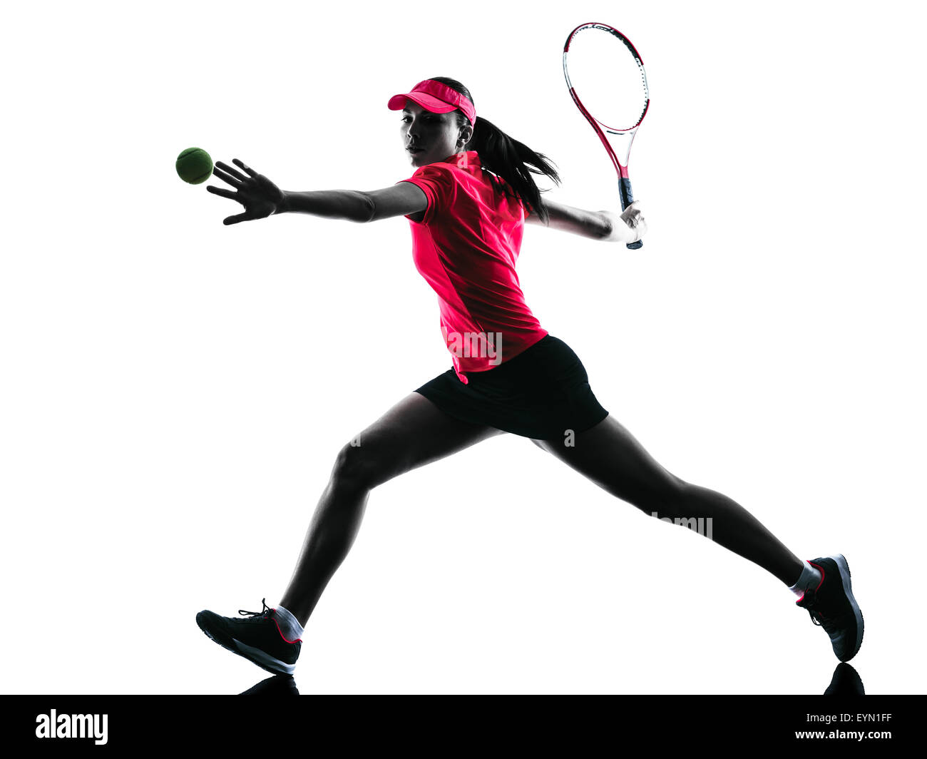 one woman tennis player sadness in studio silhouette isolated on white background Stock Photo