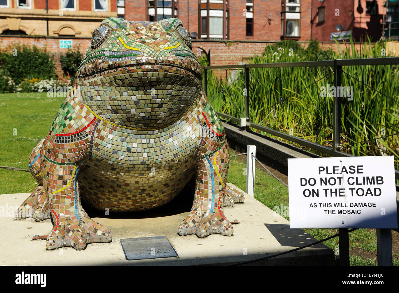 Toad statue in Hull, England. The toad is one of the 'Larkin with Toads