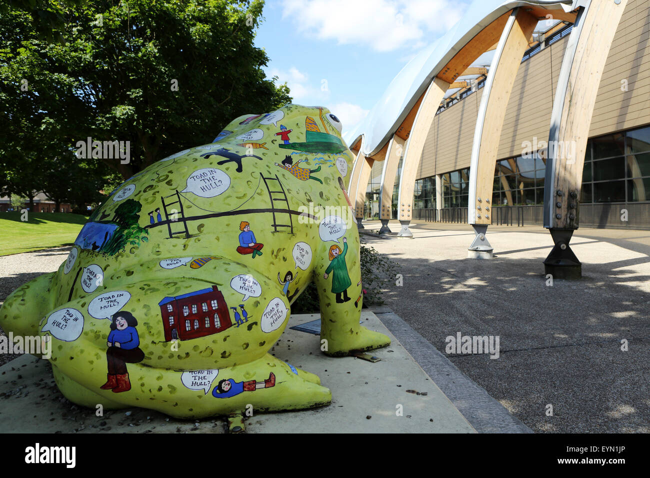 Toad statue by Hull History Centre in Hull, England. The toad is one of