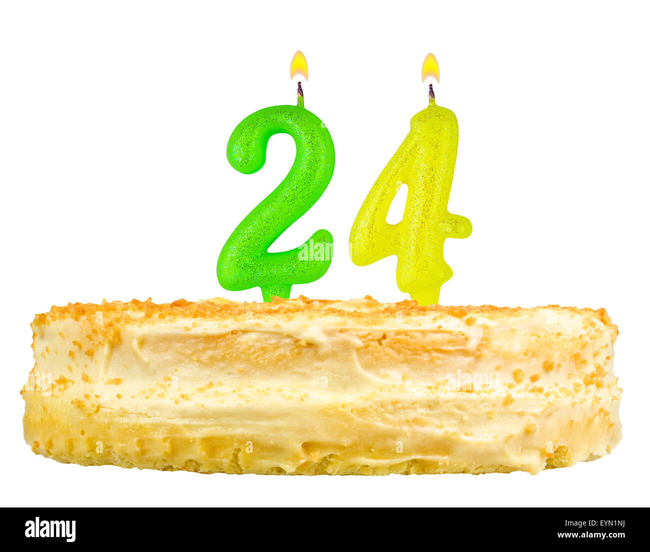 birthday cake with candles number twenty four isolated on white background Stock Photo