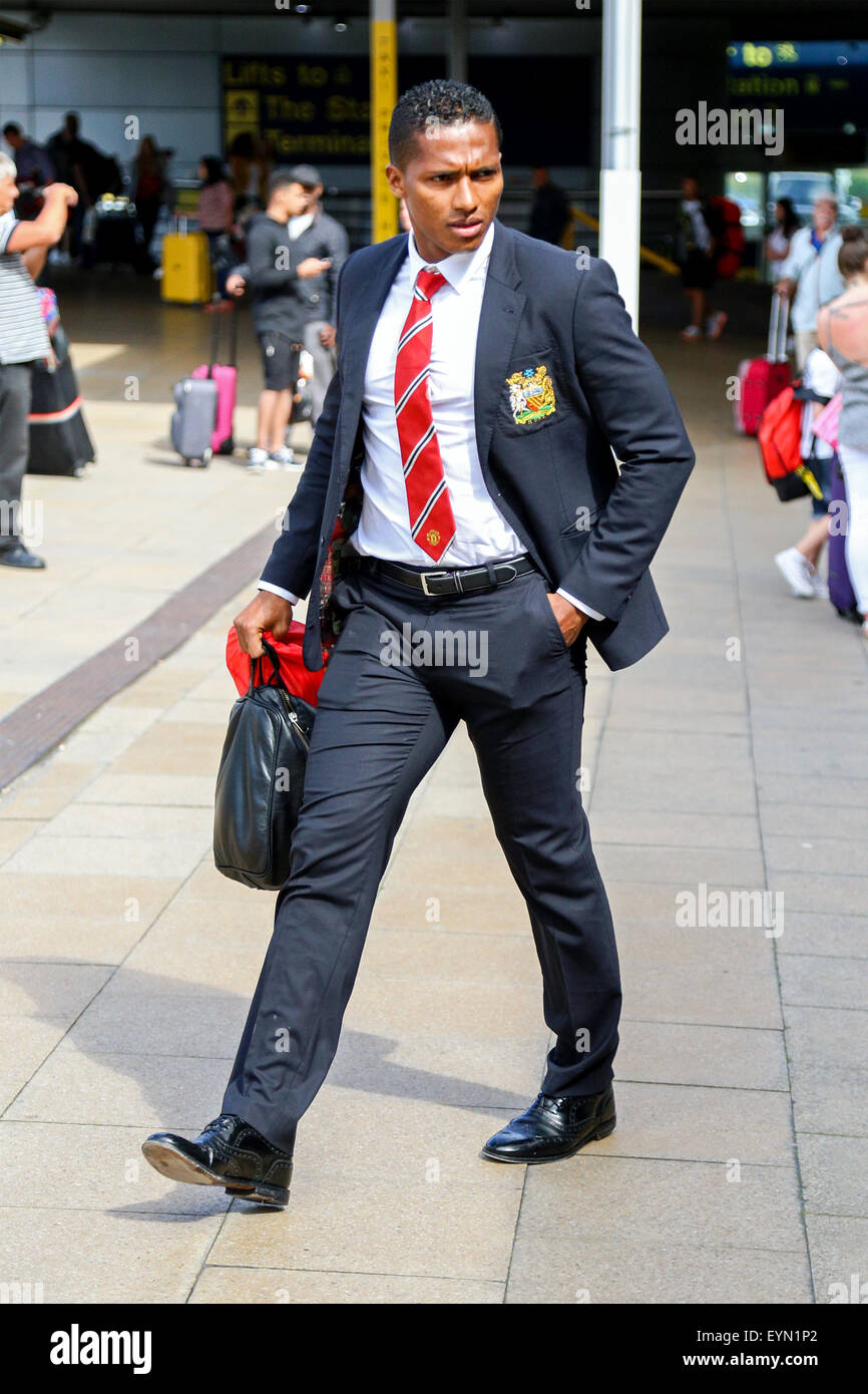 Antonio Valencia arrives with the Manchester United squad after their pre-season tour of the United States. Stock Photo