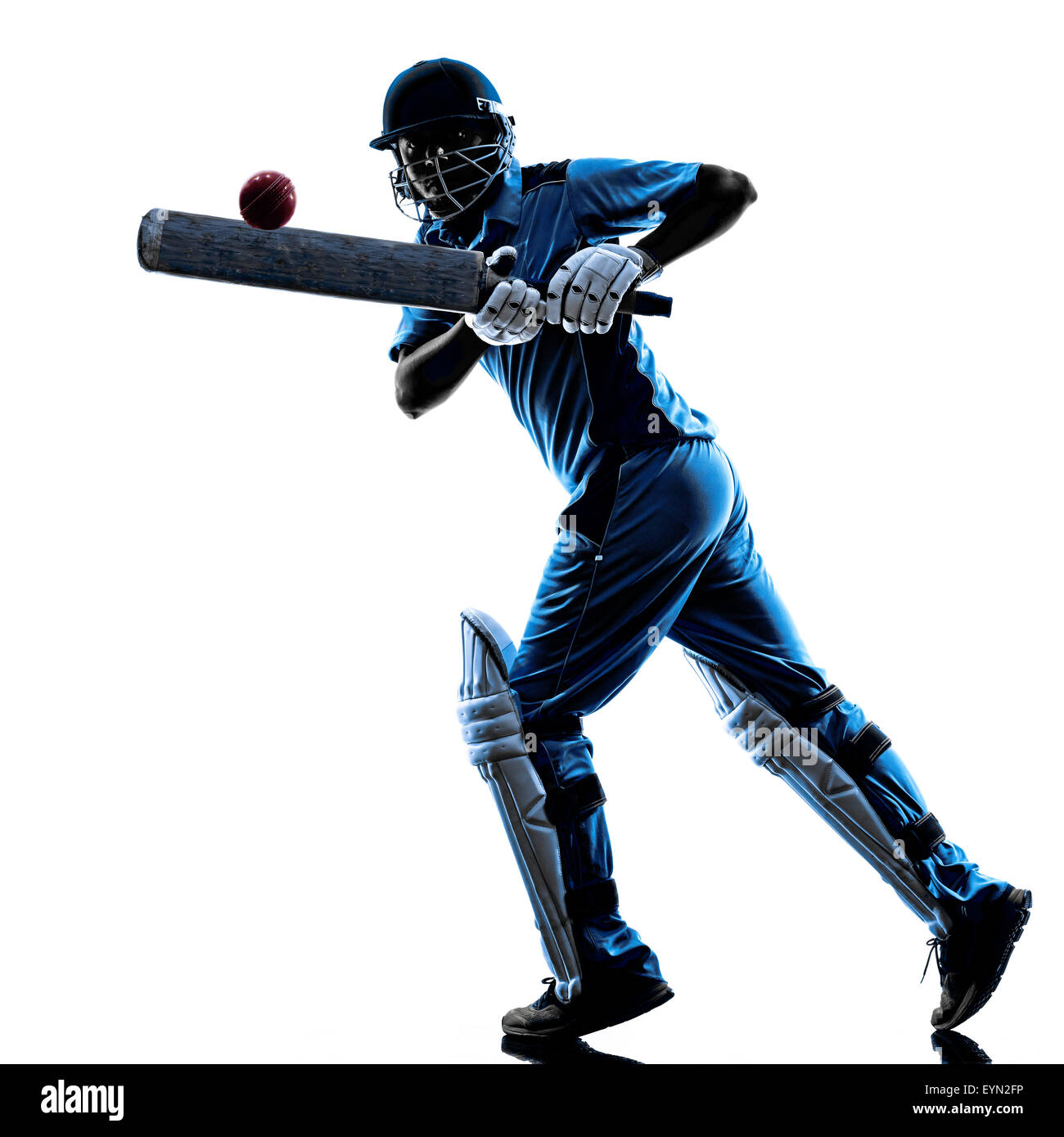 Cricket player batsman in silhouette shadow on white background Stock