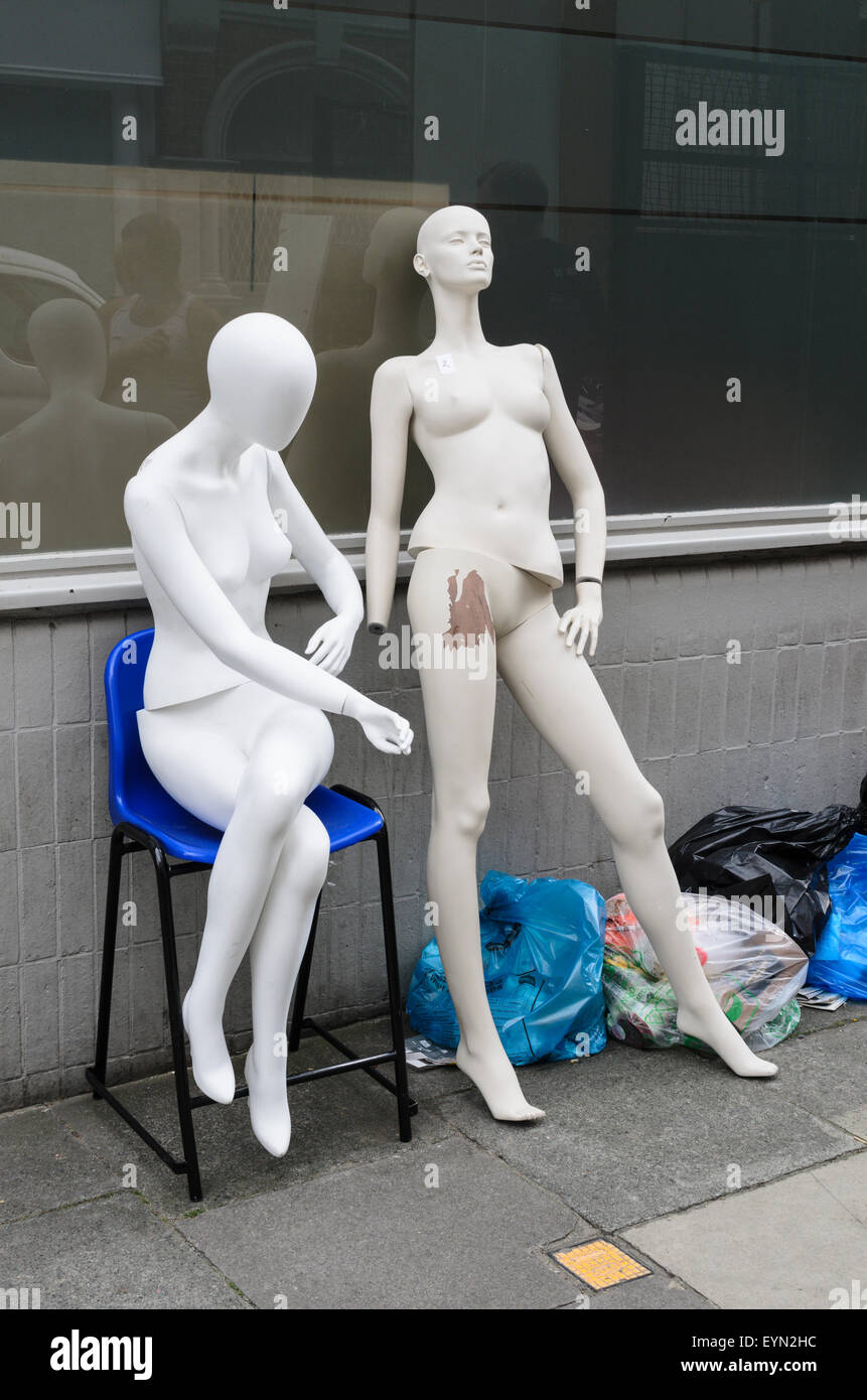 Disgarded shop mannequins outside a shop in London. Stock Photo