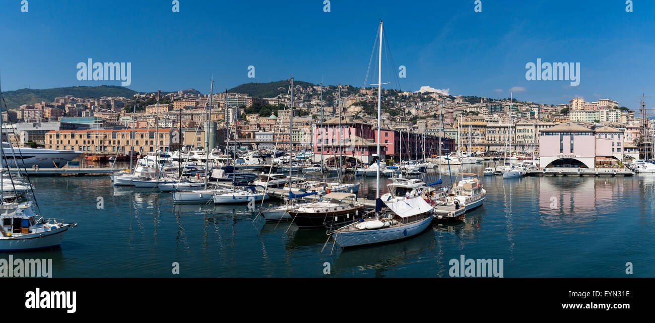 Boats at Marina Molo Vecchio in Genoa, Italy. Stock Photo