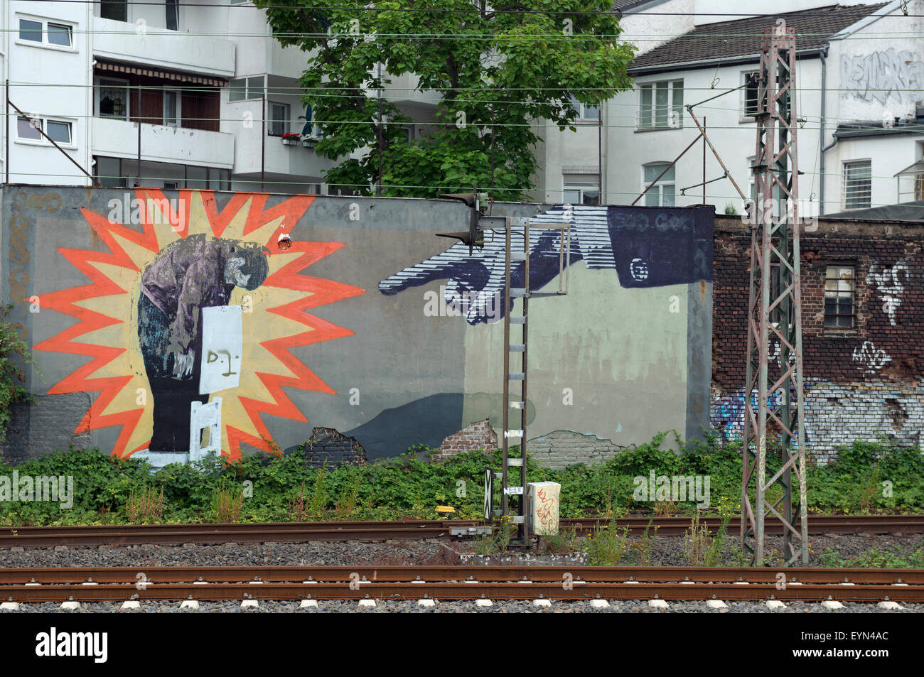 Railway graffiti, Wehrhahn, Dusseldorf, North Rhine-Westphalia, Germany. Stock Photo
