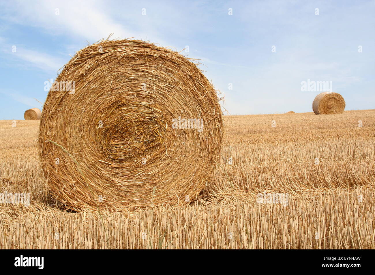 Hay bales, back country road, Rheinland Pfalz region, Germany Stock Photo