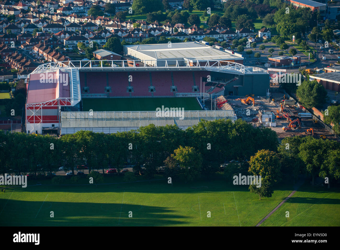 An Aerial view of Ashton Gate Stadium the home ground of Bristol City Football Club and Bristol Rugby Club. Stock Photo