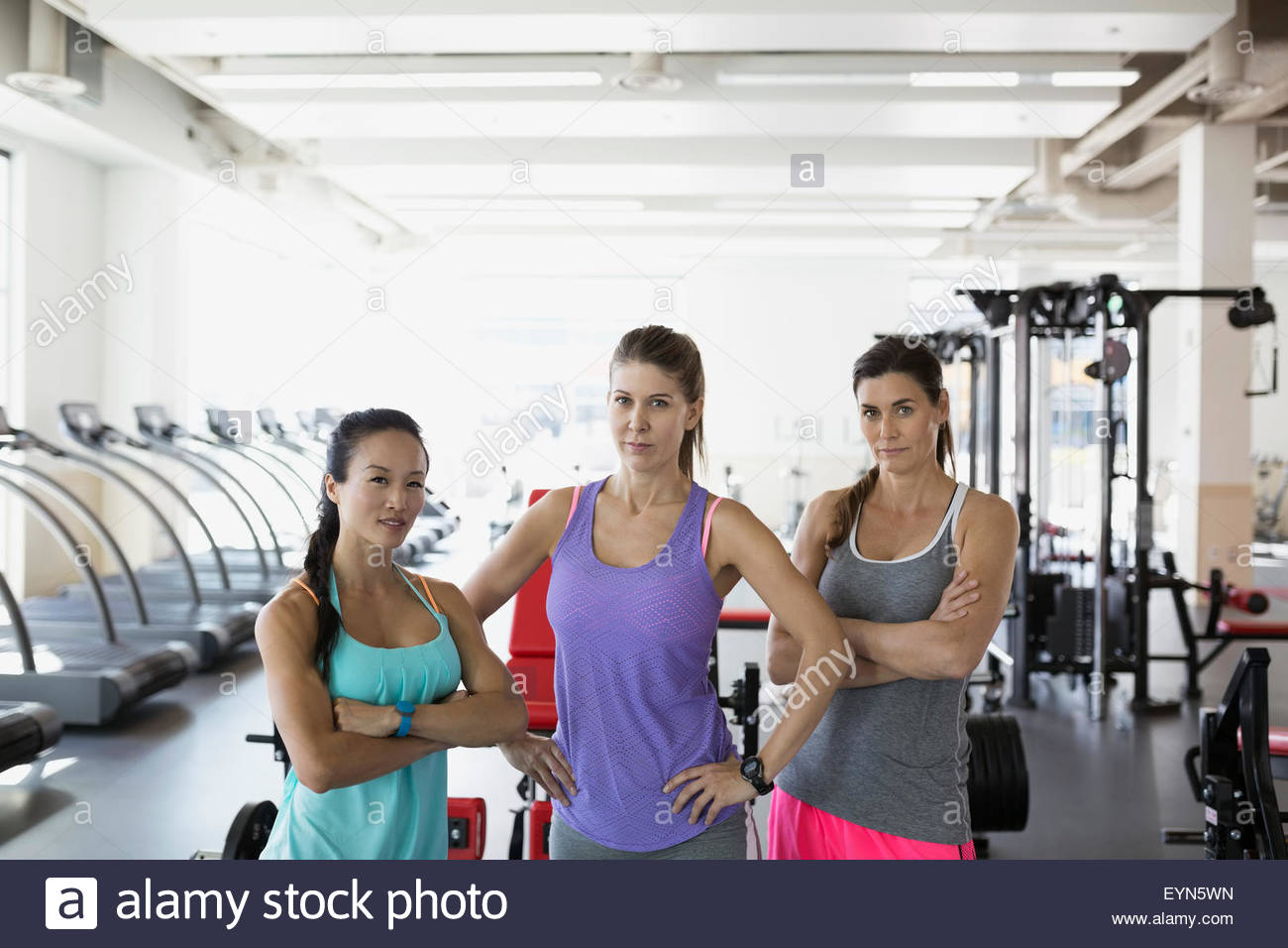 Portrait confident women expressing attitude in gym Stock Photo