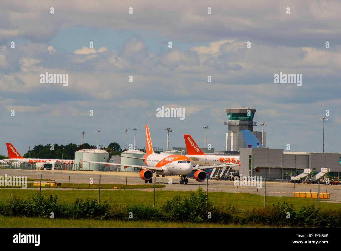 EasyJet A319-111 taxiing for takeoff at Bristol International Airport Stock Photo