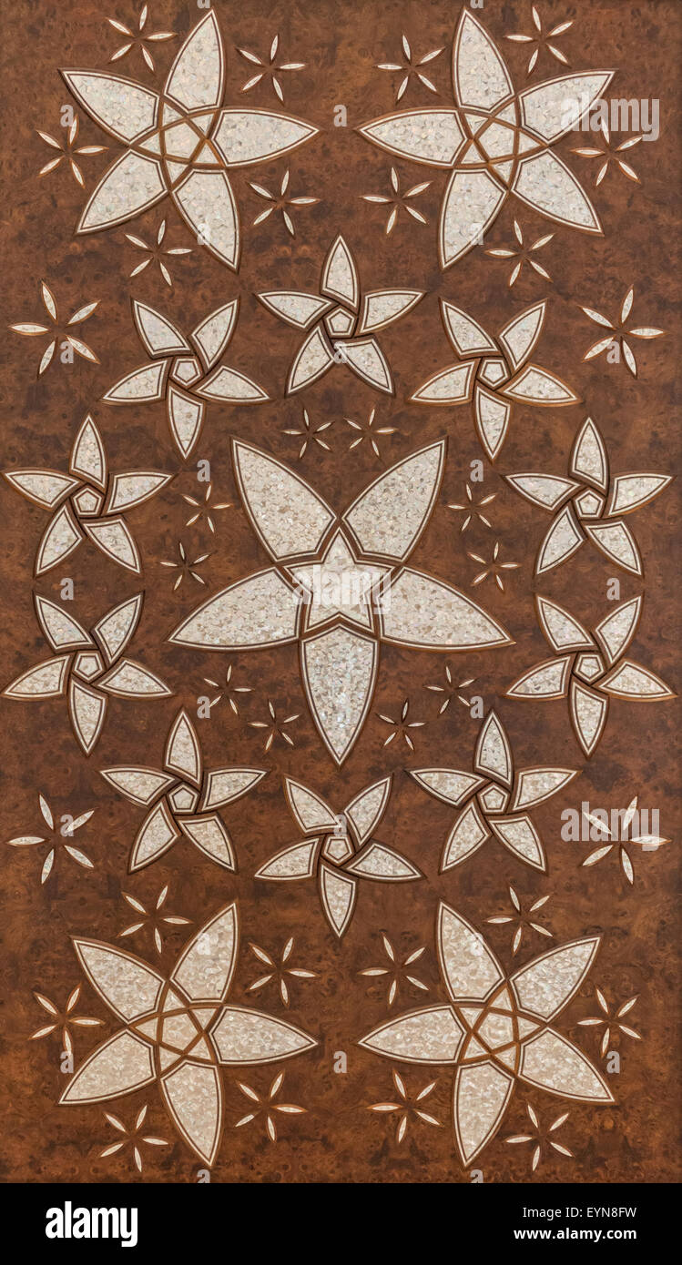 Wall decoration in the main prayer hall of the Grand Mosque, Abu Dhabi, United Arab Emirates Stock Photo