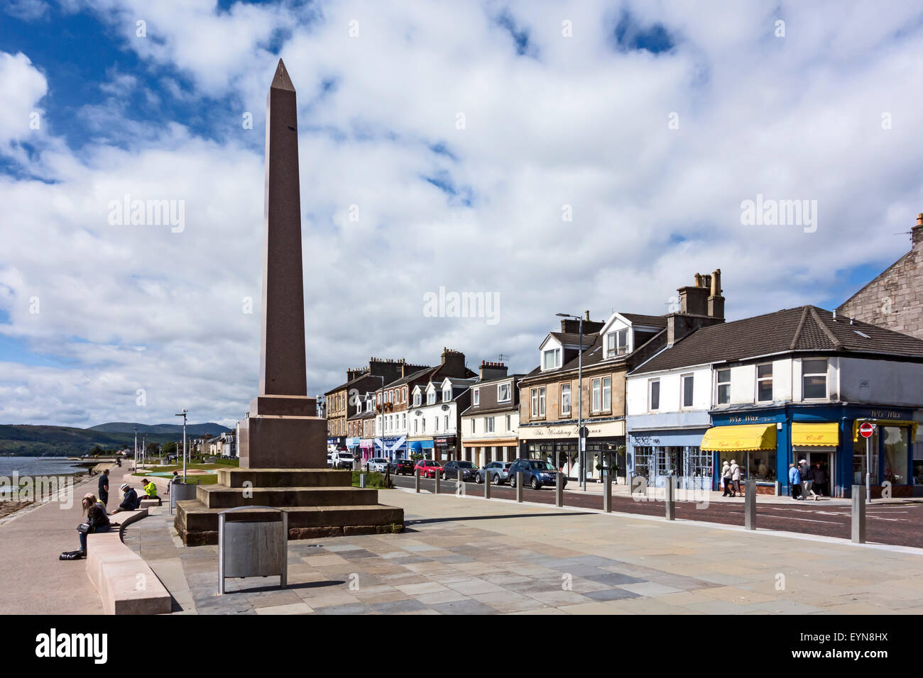 The Helensburgh sea front facing River Clyde in  Argyll & Bute Scotland with the Henry Bell monument Stock Photo