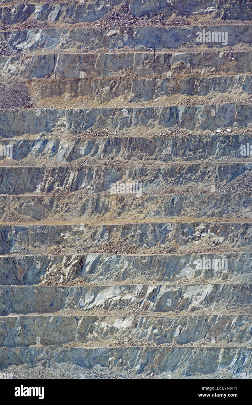 Terraced slopes of open pit mine, Highland Valley copper mine, Logan Lake, British Columbia Stock Photo