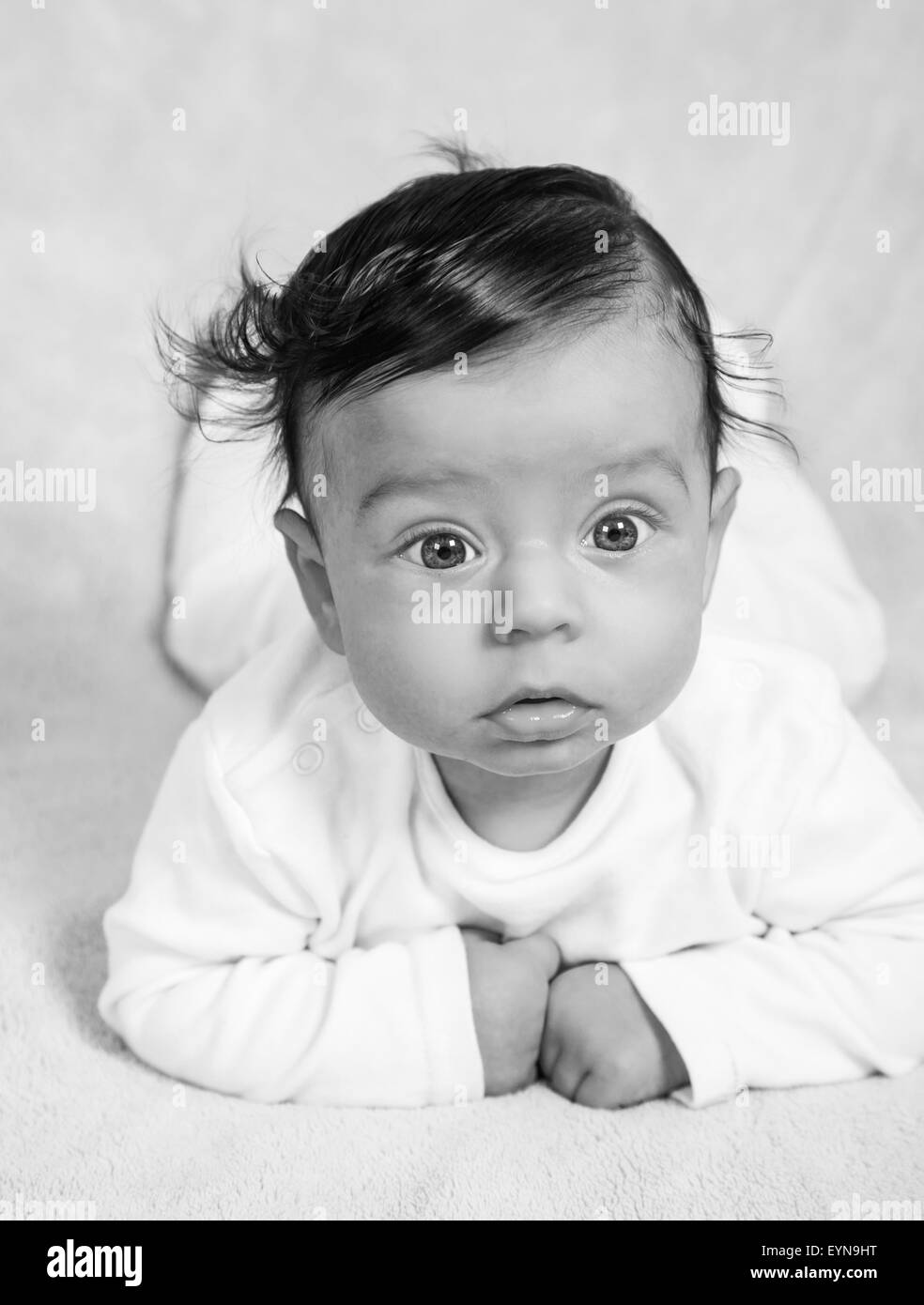 Portrait of an adorable baby boy in black and white Stock Photo Alamy