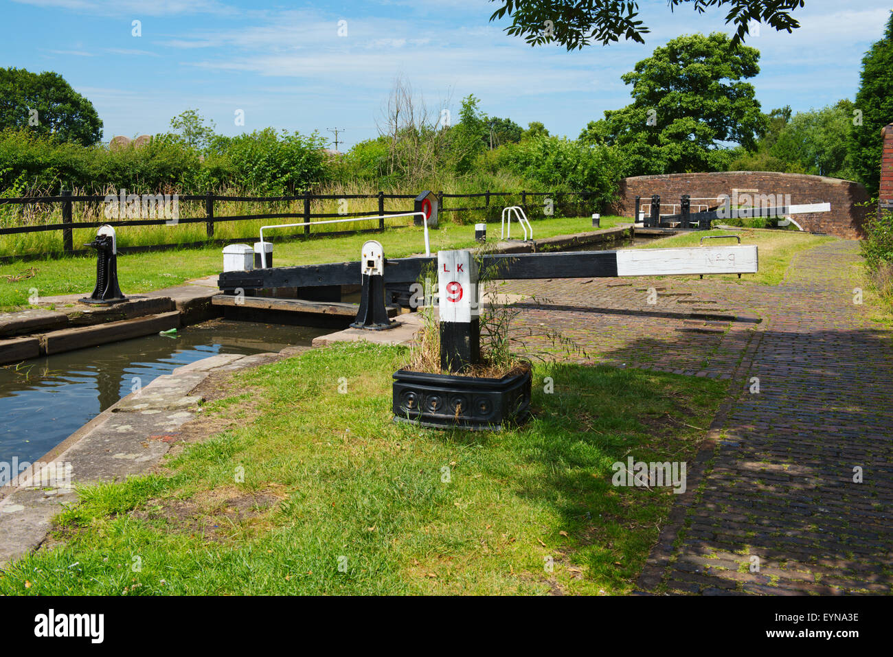 Hand operated lock gates on Birmingham and Fazeley Canal, Sutton Coldfield West Midlands, UK Stock Photo