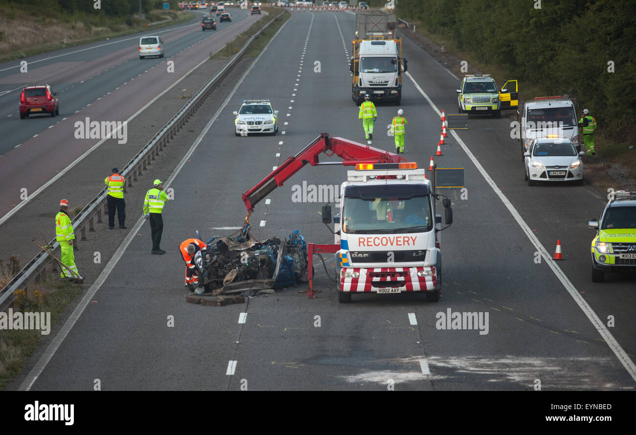 Emergency services attend a traffic accident that completely