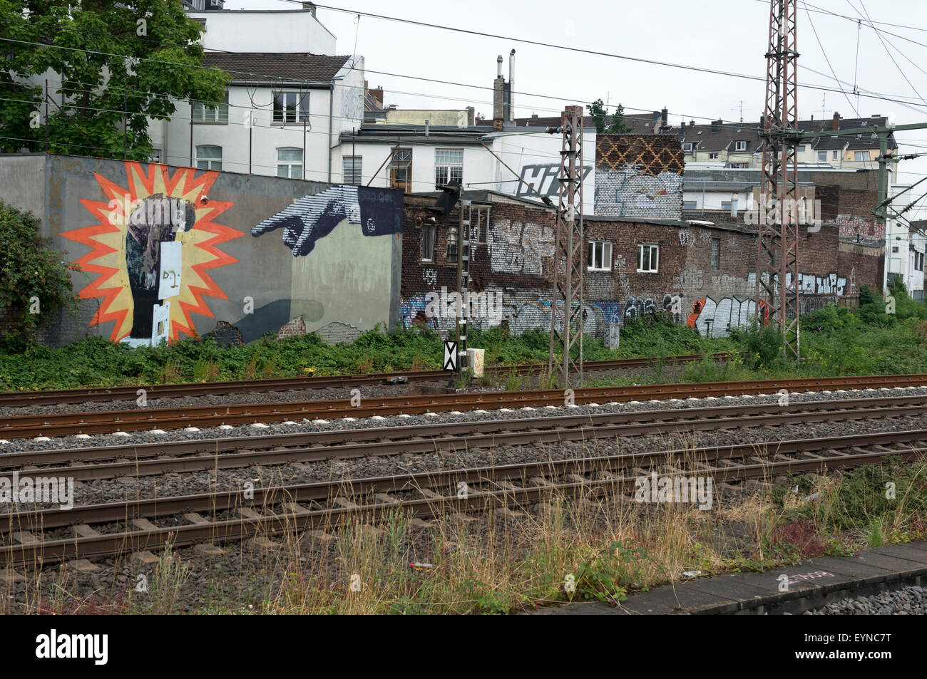Railway graffiti, Wehrhahn, Dusseldorf, North Rhine-Westphalia, Germany. Stock Photo
