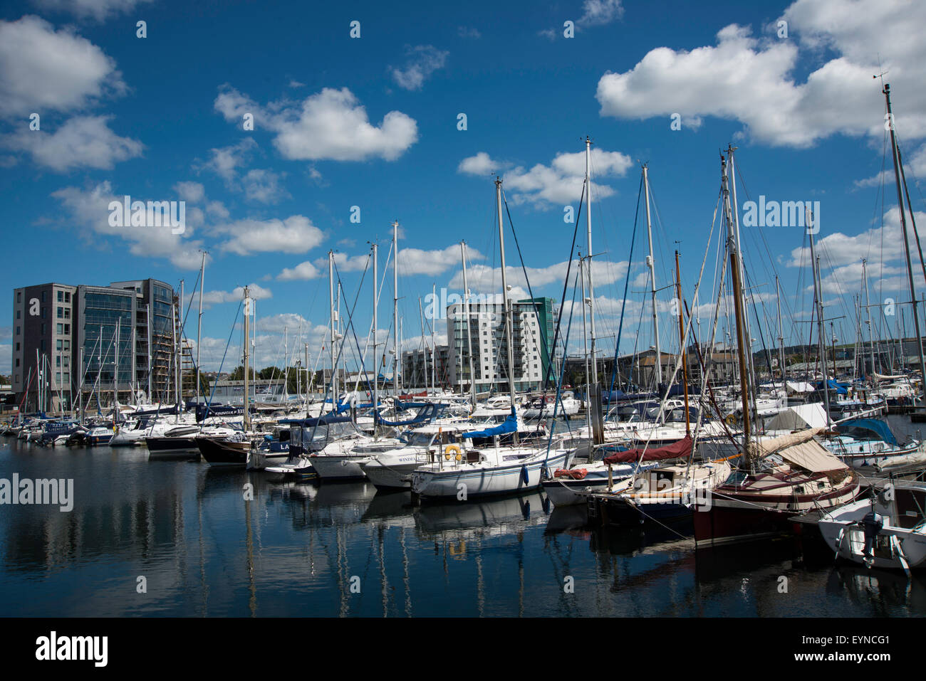 Yachts and boats moored in Sutton Harbour Marina Plymouth Devon UK. Stock Photo
