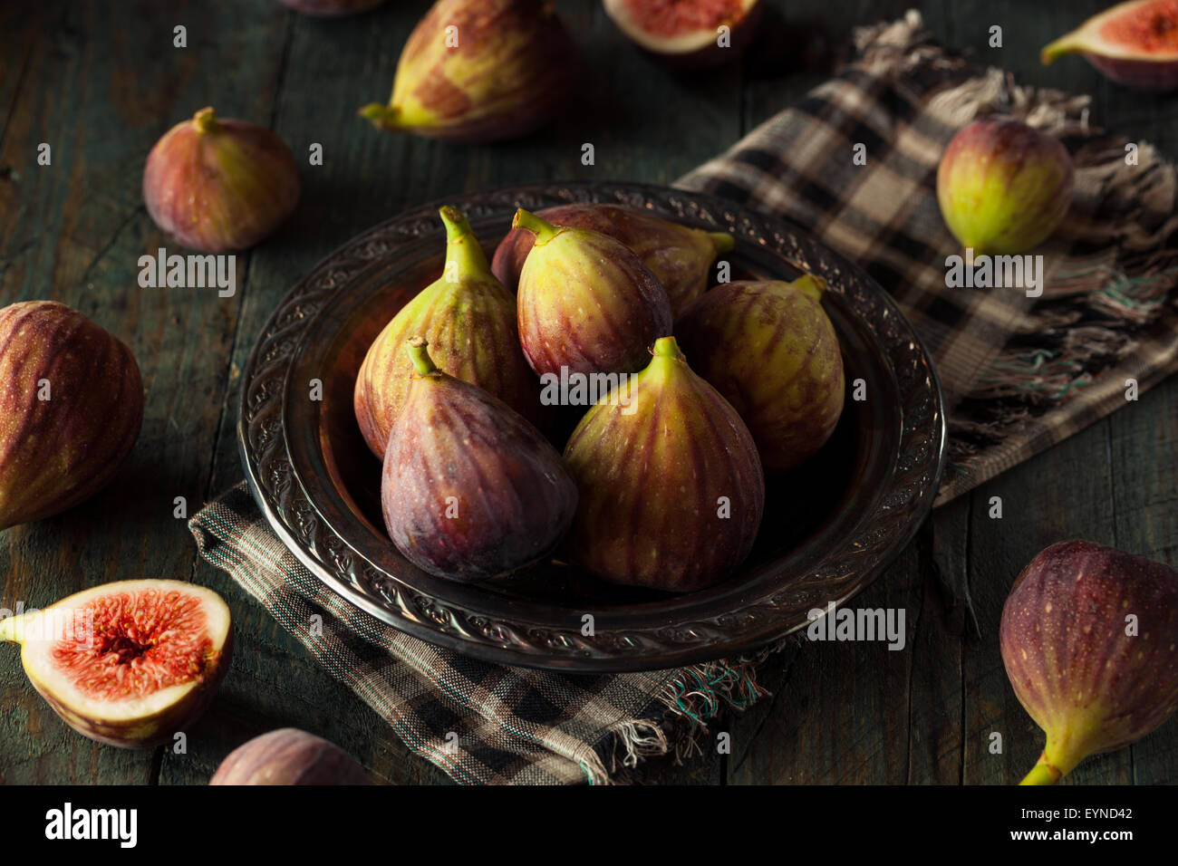 Raw Organic Brown Figs in a Bowl Stock Photo