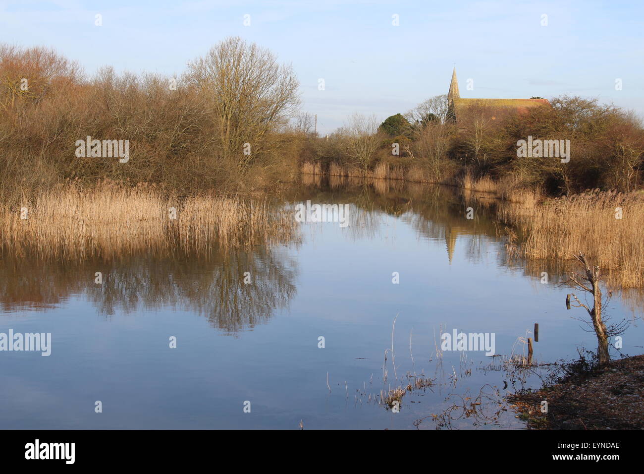 A WINTER VIEW OF THE VILLAGE OF RYE HARBOUR IN EAST SUSSEX Stock Photo