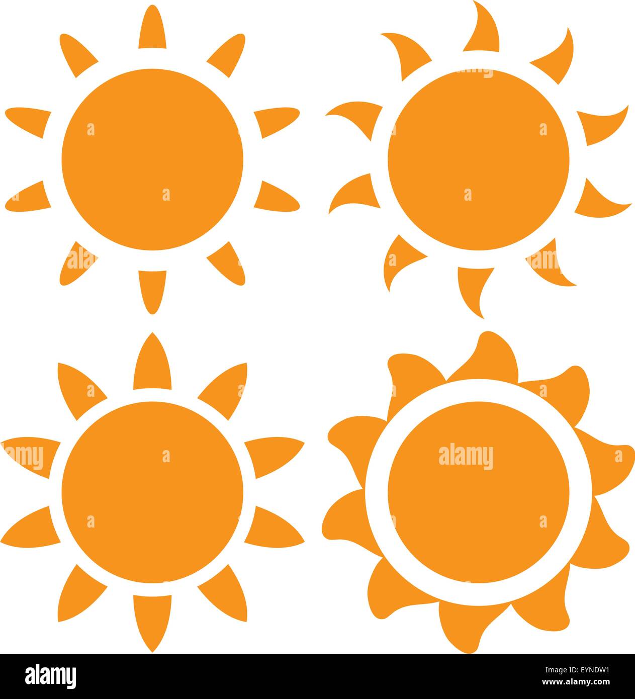 Set of four vector orange sun on a white background Stock Vector Image ...
