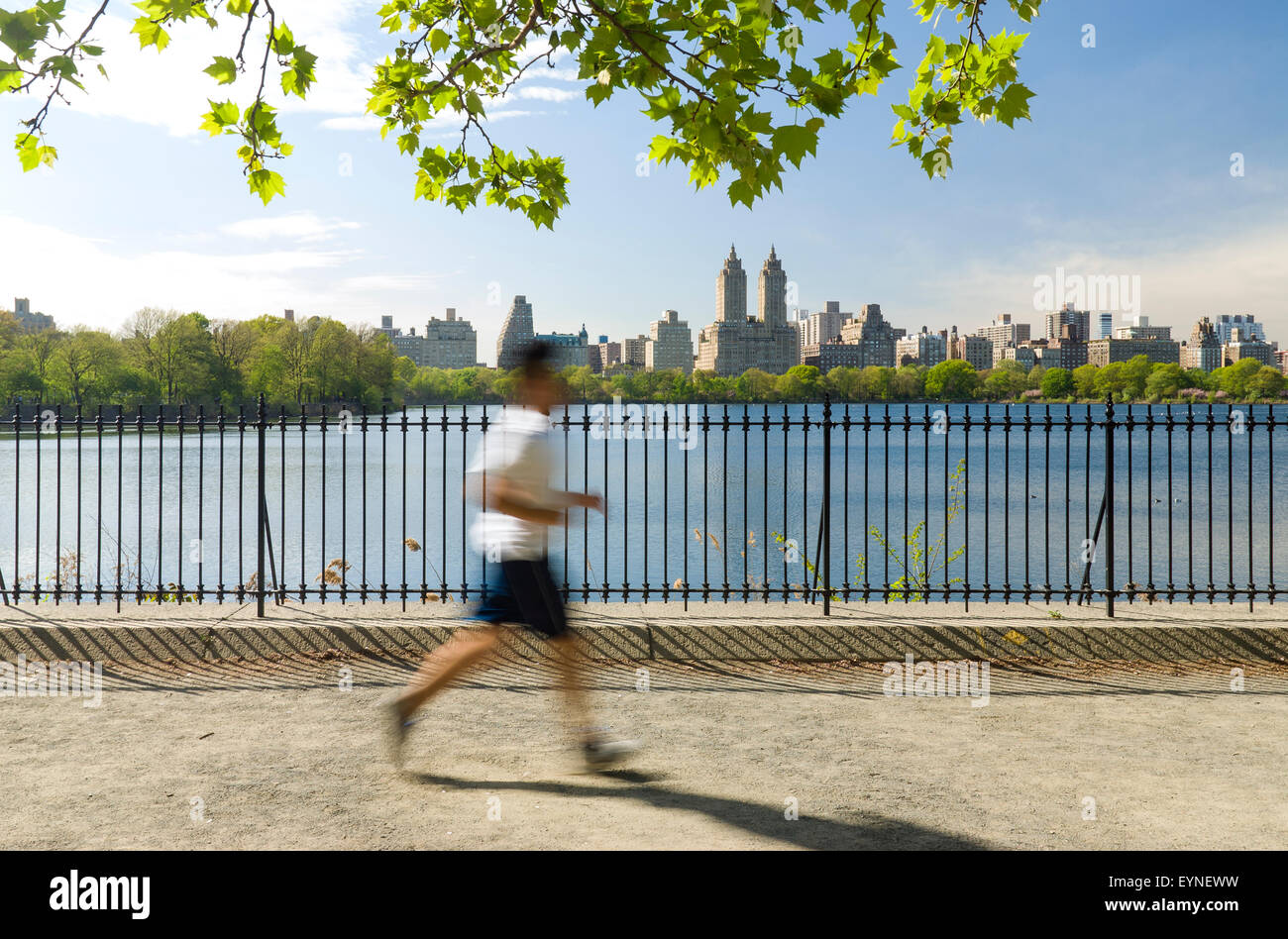 The Jacqeuline Kennedy Onassis Reservoir, Central Park, New York City in spring season. Stock Photo