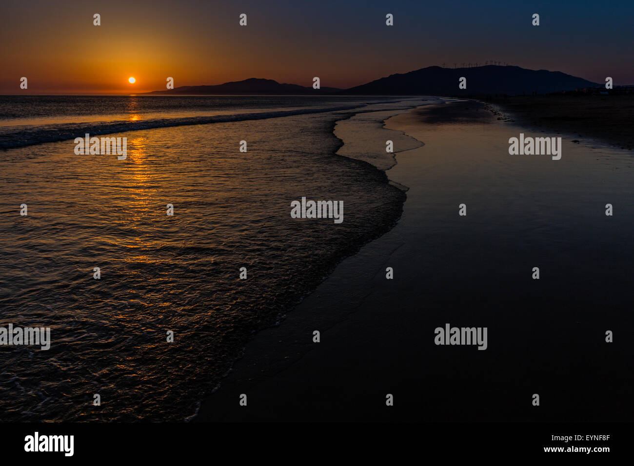 Sunset over the ocean, Tarifa, Spain Stock Photo