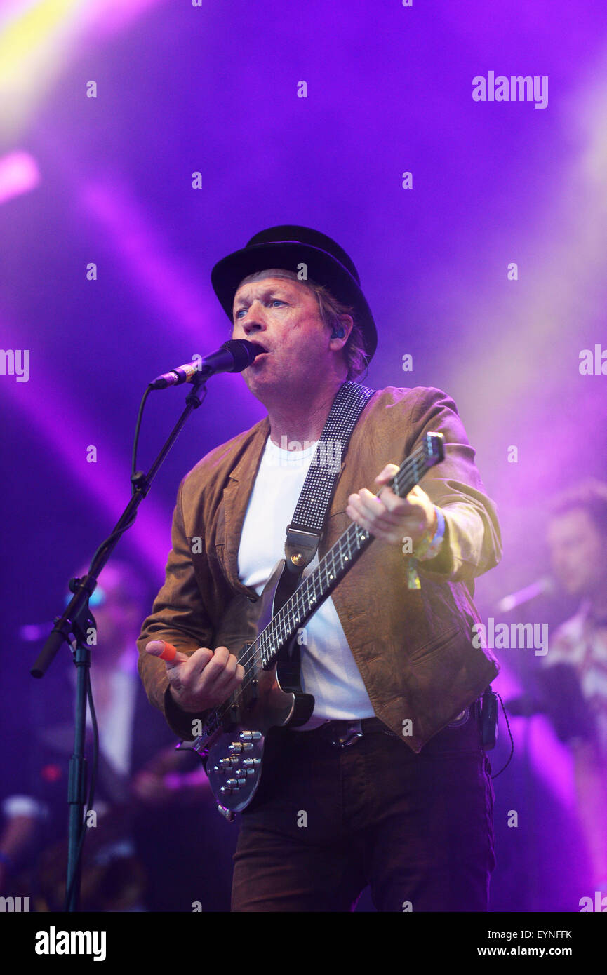 Level 42 with lead singer Mark King on stage at Camp Bestival, Lulworth