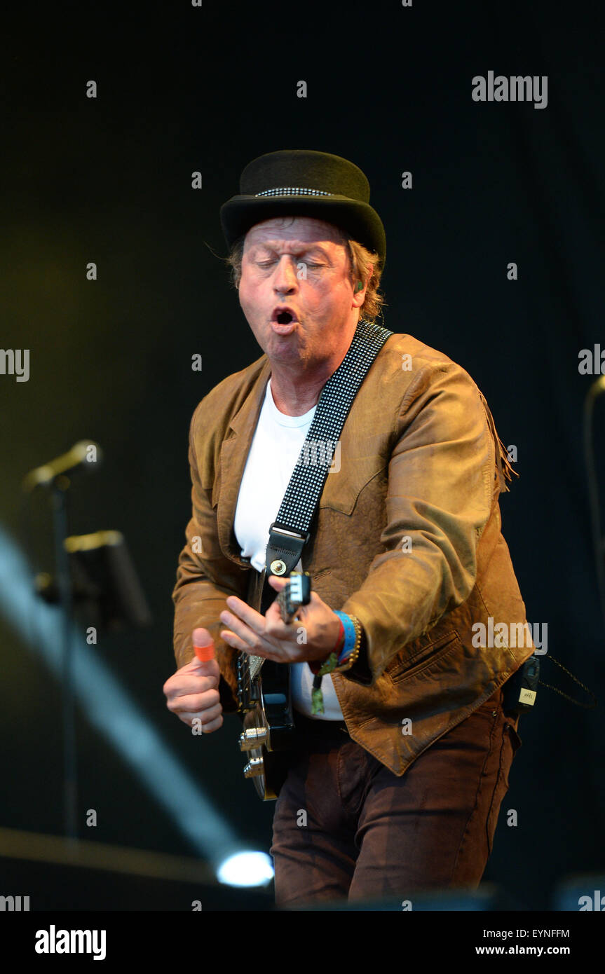 Level 42 with lead singer Mark King on stage at Camp Bestival, Lulworth