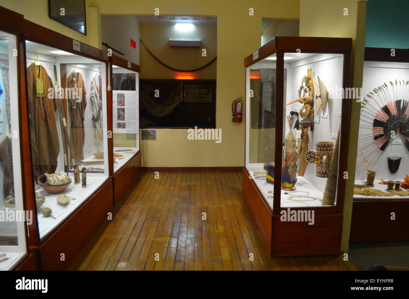 Traditional tribal textiles on display in the Amazonian Indigenous Cultures Museum in Iquitos, Peru Stock Photo