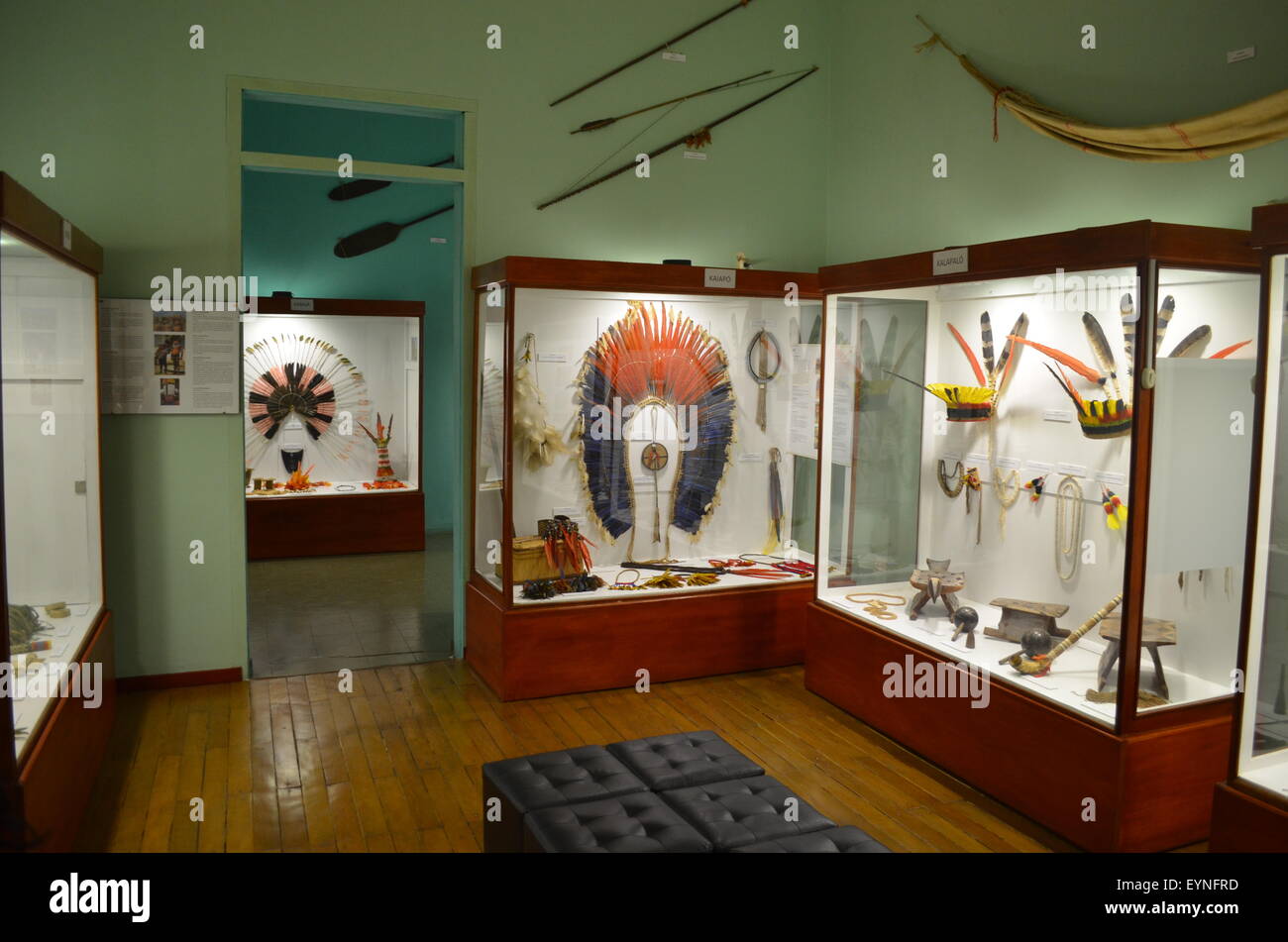 Traditional tribal articles on display in the 'Amazonian Indigenous Cultures Museum' in Iquitos, Peru. Stock Photo