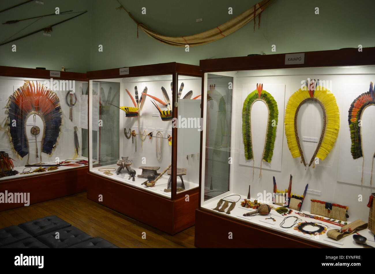 Traditional tribal articles on display in the 'Amazonian Indigenous Cultures Museum' in Iquitos, Peru. Stock Photo