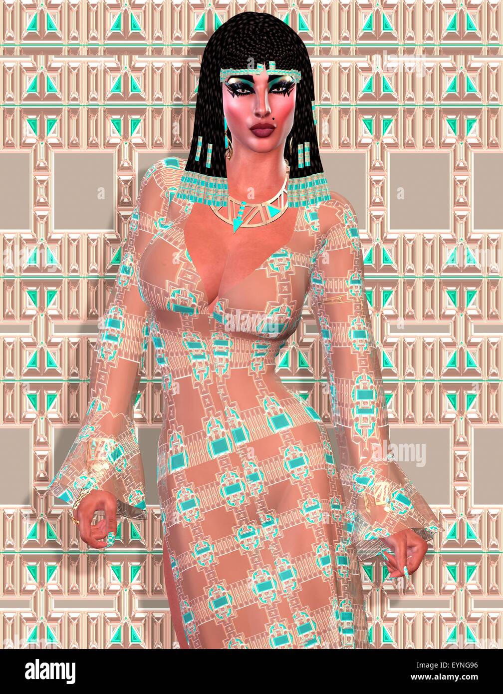 Cleopatra of Egypt! Our modern digital art Egyptian fantasy version. Unique  cosmetics, braids and a dress that matches the turquoise and beige color  Stock Photo - Alamy