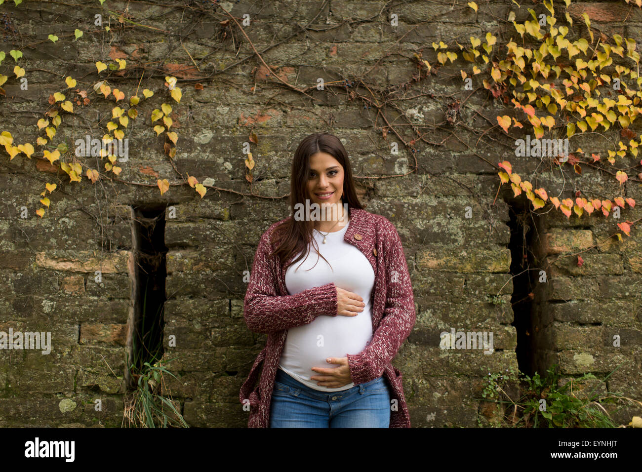 Young pregnant woman in the autumn park Stock Photo - Alamy