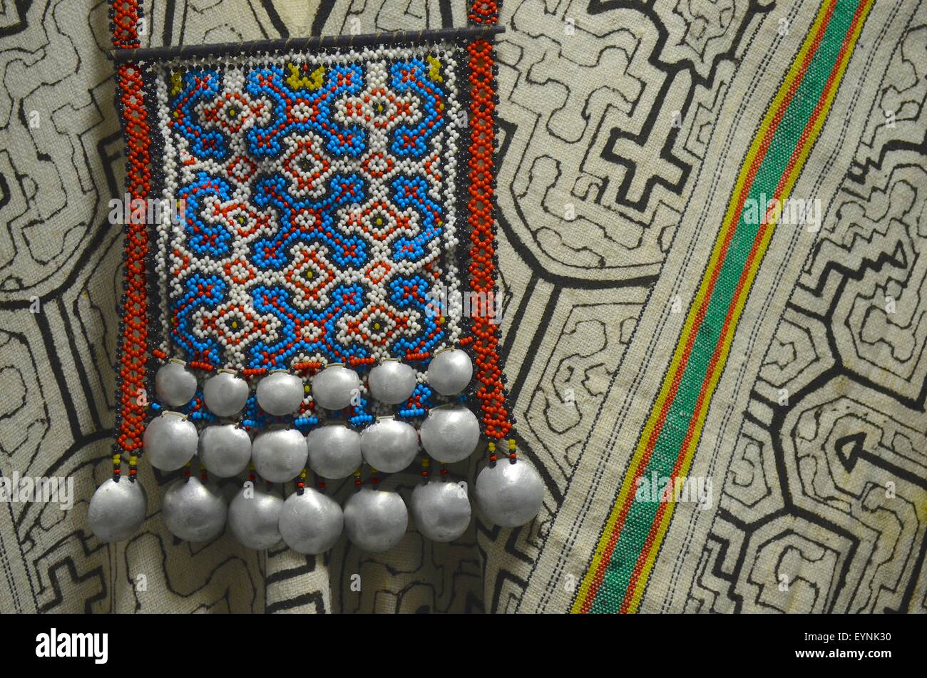 Traditional tribal articles on display in the 'Amazonian Indigenous Cultures Museum' in Iquitos, Peru. Stock Photo