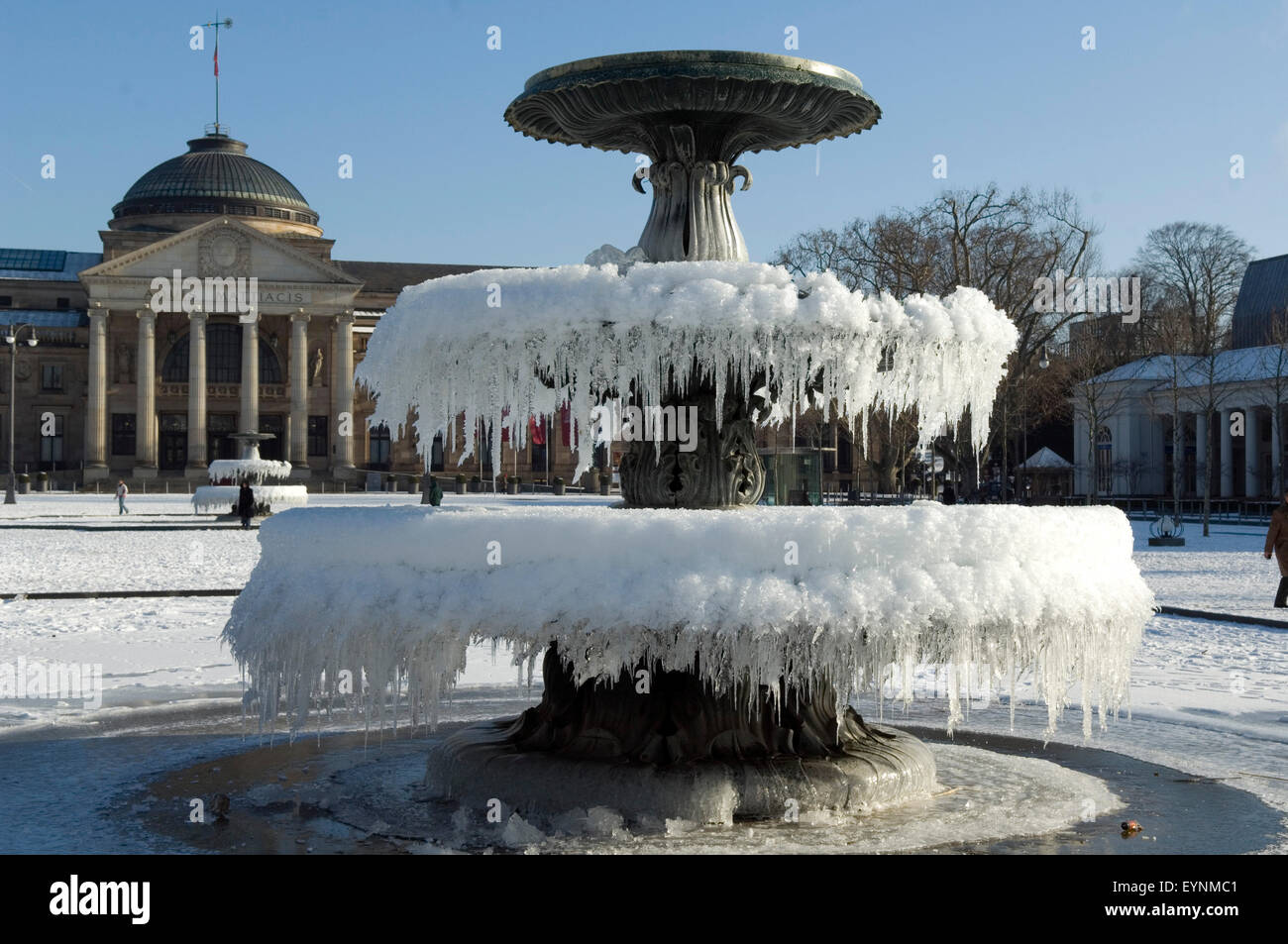Springbrunnen, Wiesbaden, Bowling Green, Winter Stock Photo